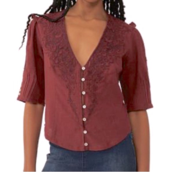 Free People NEW Embroidered Laurie short sleeve Blouse - Picture 1 of 16